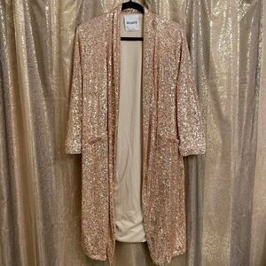 Anthropologie BB Dakota Sparkly Sequin Rose Gold Open Cardigan Duster XSP